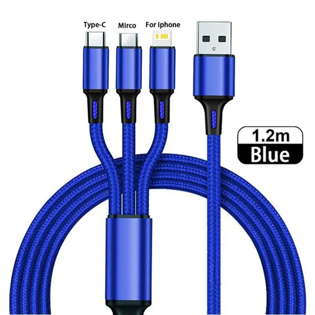 Lovebay-USB Fast Charging Cable, 3 in 1, Type C, Micro, IOS, Multi Charger Cable for iPhone, Huawei, Samsung, Braided Nylon Cord