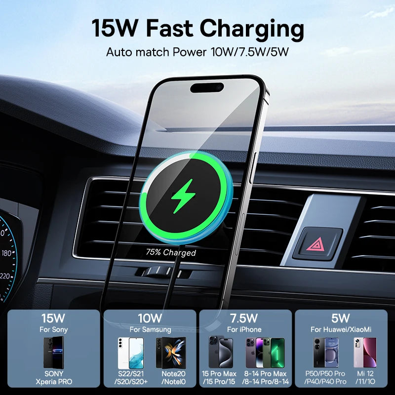 Baseus Magnetic Wireless Charger Car Phone Holder 15W Fast Charging Car Charger Holder For iPhone 15 14 13 Pro Max Light Effect