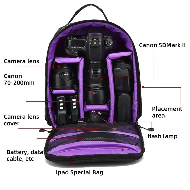 Multi-functional Outdoor Camera Backpack Video Digital Shoulder Camera Bag Waterproof Camera Photo Bag Case for DSLR
