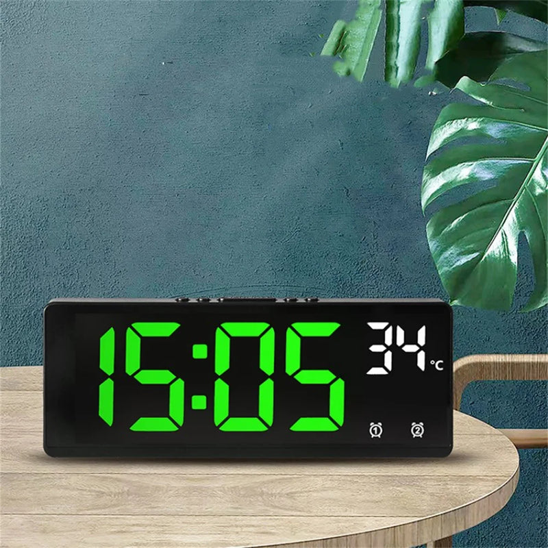 Voice Control Digital Alarm Clock, Temperature, Snooze, Table, Night Mode, 12, 24H, LED Clock